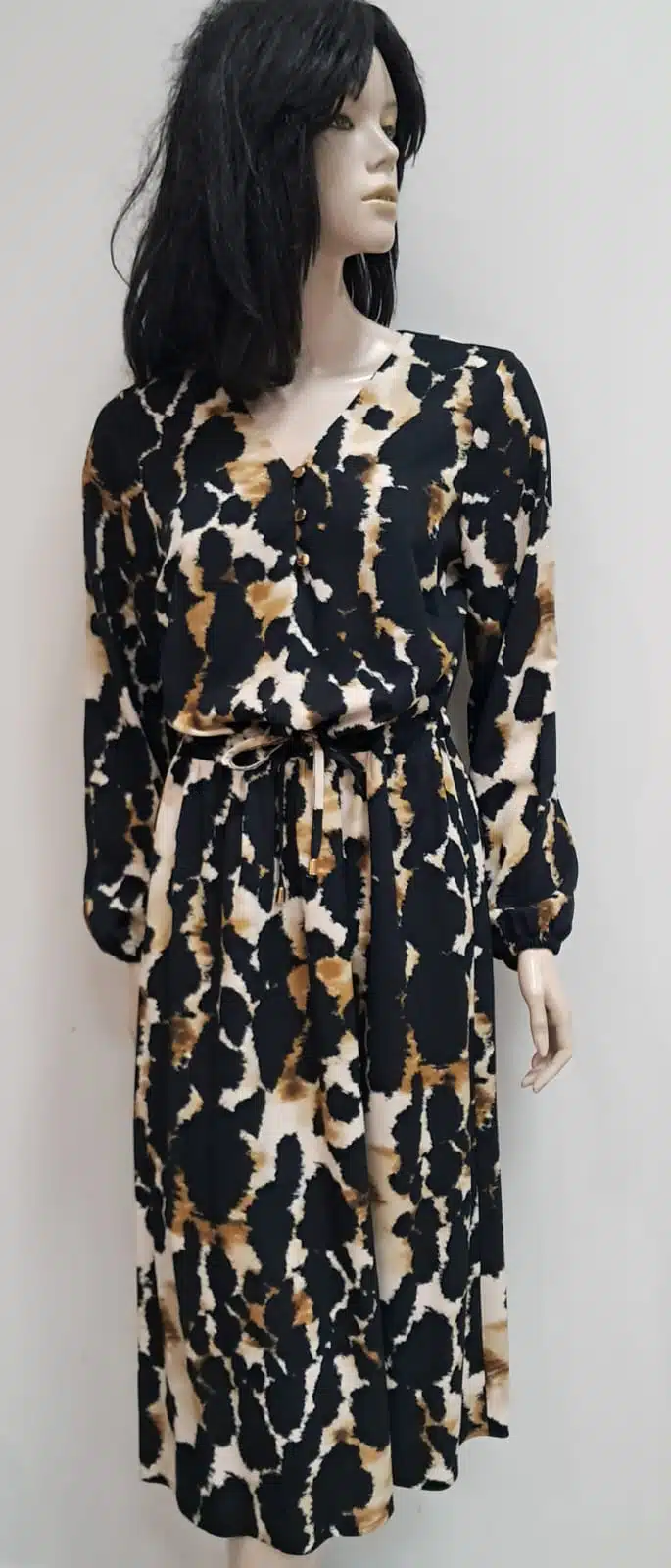 Sukienka w czarno -beżowo-brązowy wzory De Fitto