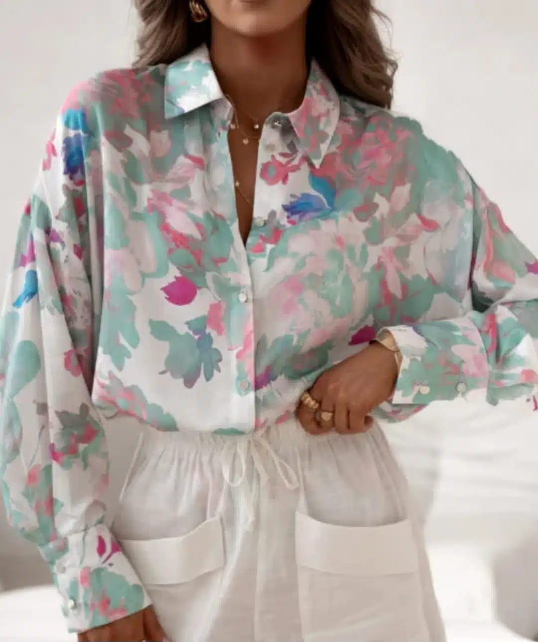 koszula – kwiat seledyn róż niebieski