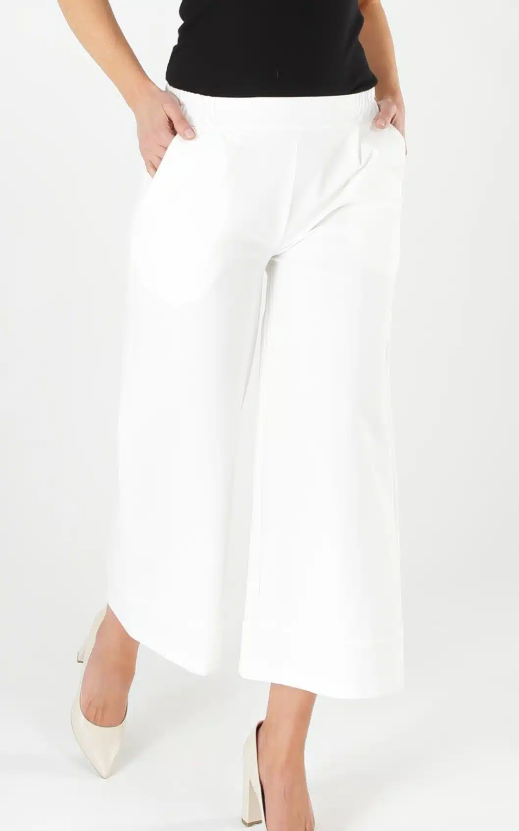 Ecru spodnie do łydki z mankietem