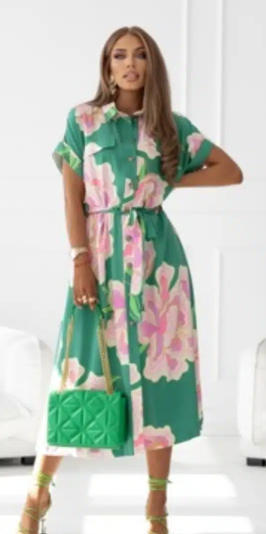 Sukienka midi zielona w kwiaty