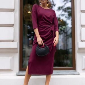 Sukienka bordowa midi wiązana z boku