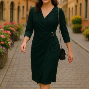 Sukienka zakładana butelkowa zieleń De Fitto