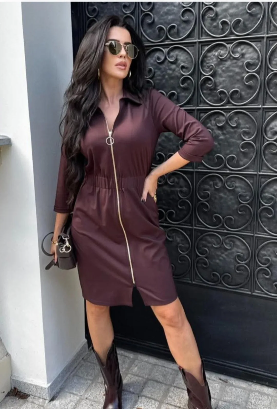 Sukienka brązowa na zamek