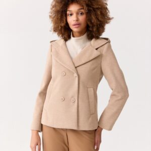 Beżowa kurtka FERIA w subtelną jodełkę