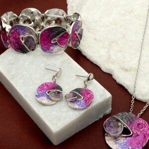 Zestaw biżuterii artystycznej – naszyjnik i kolczyki z efektem OMBRE