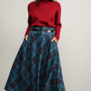 Spódnica w kratę niebieska