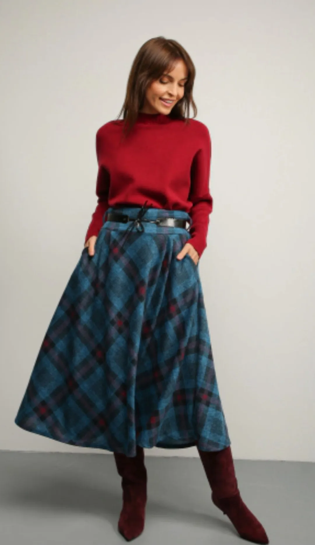 Spódnica w kratę niebieska