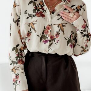 koszula Roomy – print beż zieleń róż