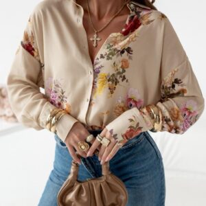 koszula Roomy – print kwiat beż róż żółty