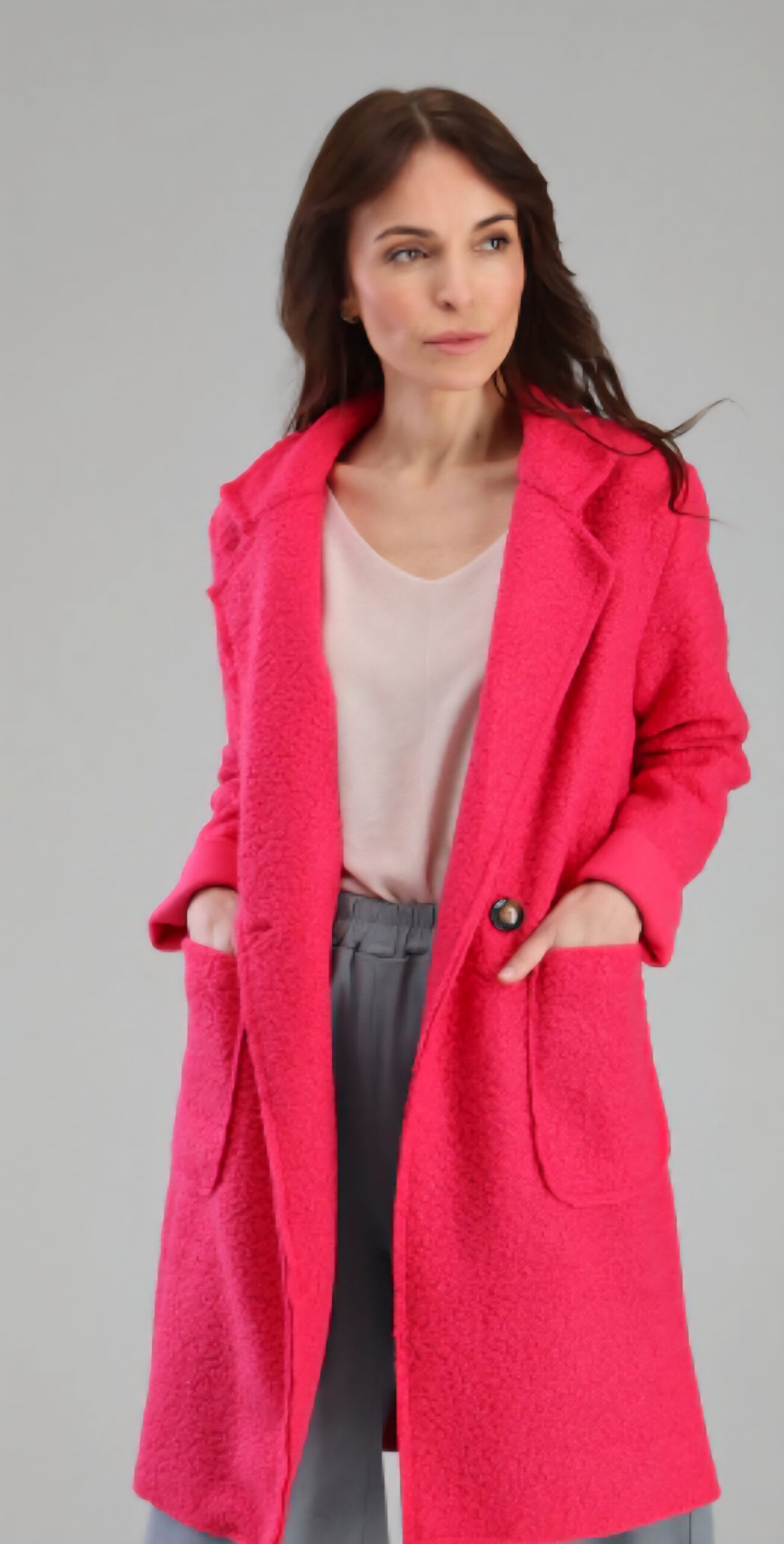 Miękki płaszcz na guzik fuksja