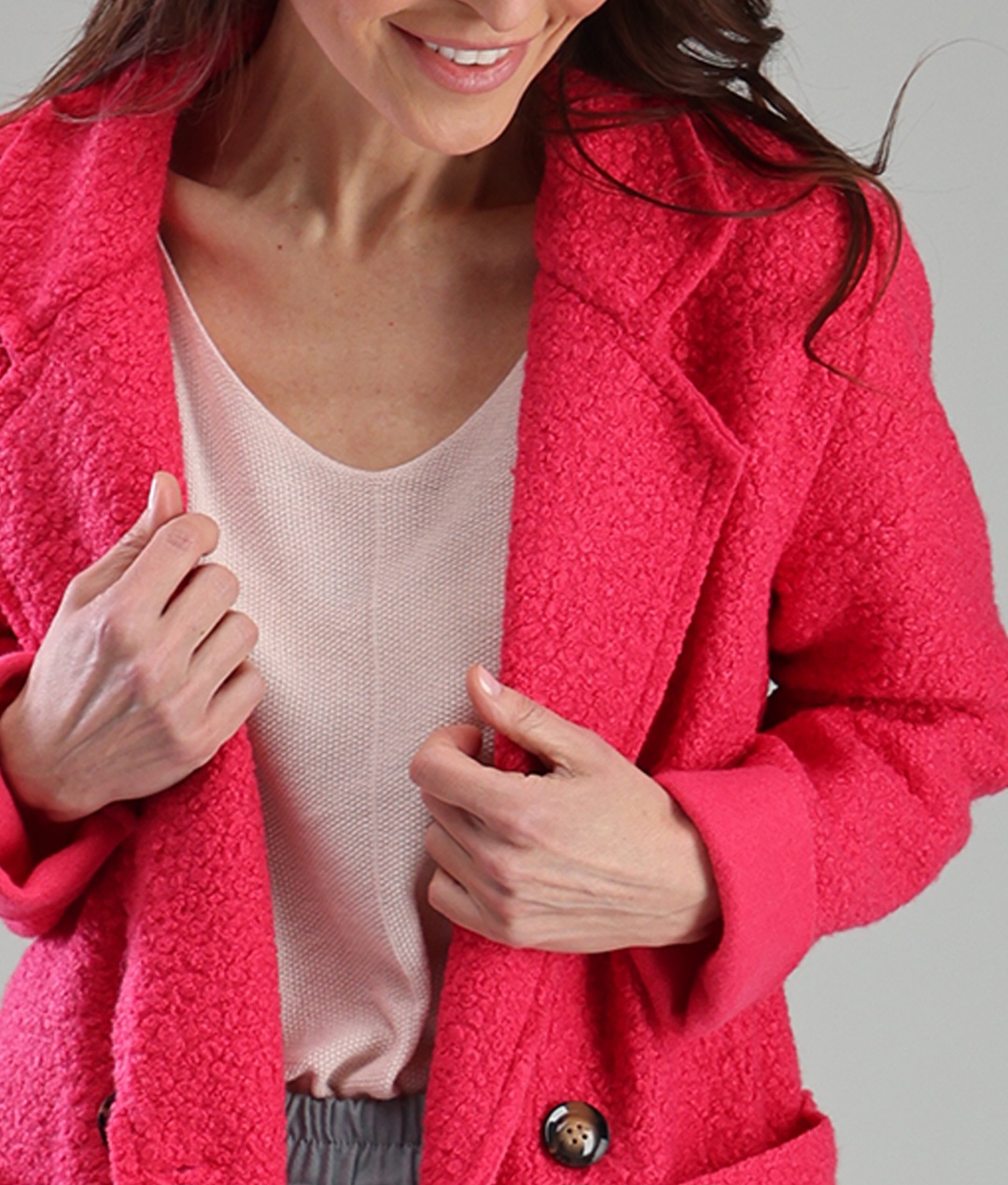 Miękki płaszcz na guzik fuksja