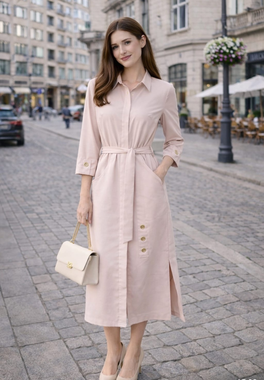 Sukienka beżowa De Fitto