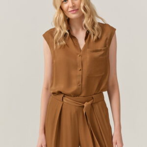 Elegancka bluzka FÉRIA bez rękawów w ciepłym odcieniu brązu