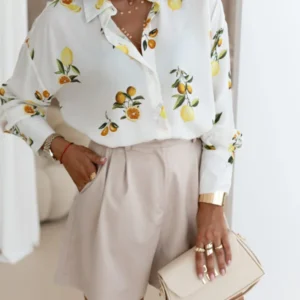 koszula Roomy – print cytryny ecru