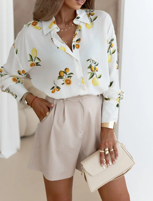 koszula Roomy – print cytryny ecru