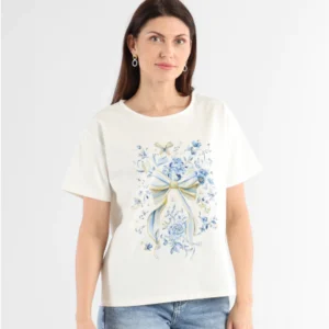 Biała bawełniana bluzka z nadrukiem