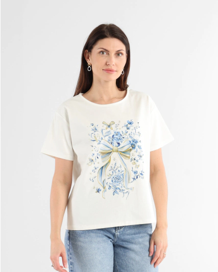 Biała bawełniana bluzka z nadrukiem