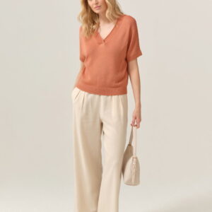 Lekkie, szerokie spodnie FÉRIA w jasnym, naturalnym odcieniu