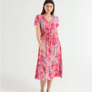 Różowa sukienka z wiskozy w paisley