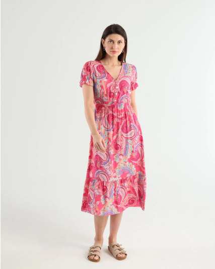 Różowa sukienka z wiskozy w paisley