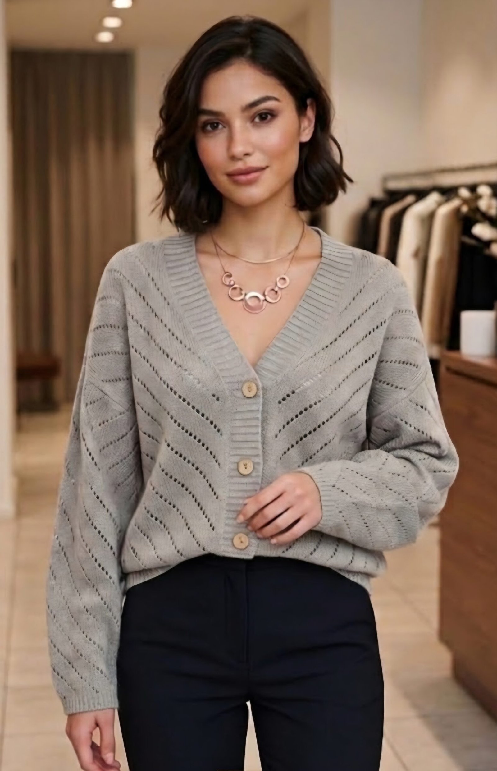 Sweter zapinany popielaty