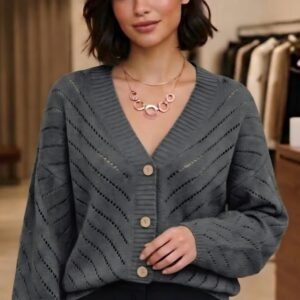 Sweter zapinany ciemnej popieli